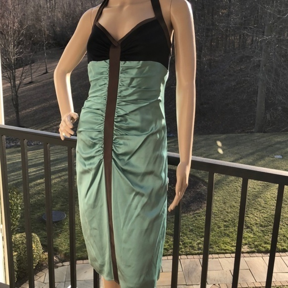 BCBGMAXAZRIA luxurious aqua silk halter dress